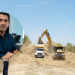 Construction Site with an Excavator Loading Dirt into a Truck; Circular Inset Shows a Man in a Blue Polo Shirt. - Adelante Mty